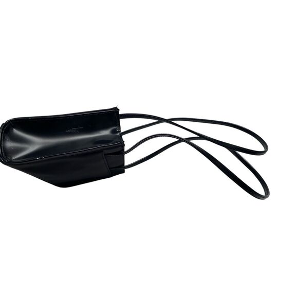 Black Mini Structured Shoulder Bag Gold Hardware Faux Leather Purse Handbag - Picture 8 of 16